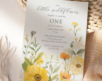 First Wildflower Birthday Invitation, Our Little Wildflower Turning One, Floral Bee Day Birthday Invitation, Boho Floral 1st Birthday Invite