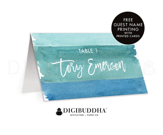 Turquoise Blue Watercolor TENTED PLACE CARDS Wedding Cards Folded or Flat Placecards Sea Beach Themed Escort Cards Rehearsal Dinner - Tory Il_570xn
