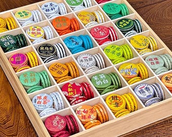 30 Sorten Mini Teekuchen, Raw & Ripe Pu-erh, Schwarzer, Weißer, Oolong, Grüner Tee, Mini Teescheiben Set, Reisefreundliches Teegeschenk für Sie / Ihn