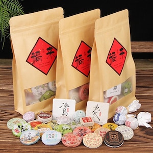 ミニ茶餅30個入り、雲南産生プーアル茶・熟成プーアル茶、黒茶、白茶、フレーバーブレンド（ギフト用）