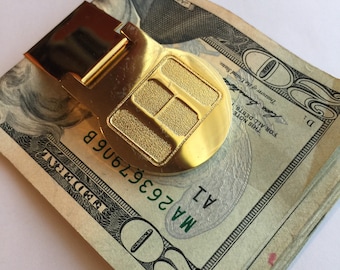 Monogramed -H- Money Clip. Letter H. Gold plated