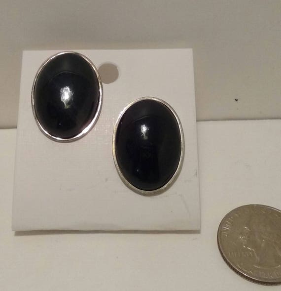Black Onyx Sterling Silver Earrings, Oval shape. … - image 1