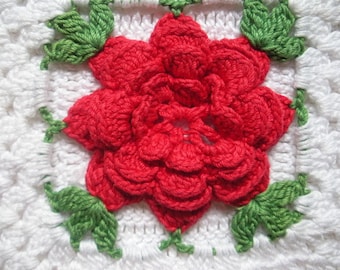 Vintage gehaakte pannenlap / onderzetter met rode roos