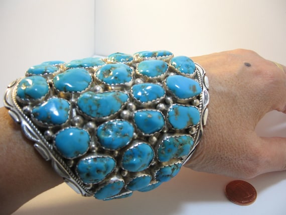100+ Gram Native American Navajo Royston Turquoise Sterling Silver Gecko Bracelet 100+ Gram Native American Navajo Royston Turquoise Sterling Silver Gecko Bracelet