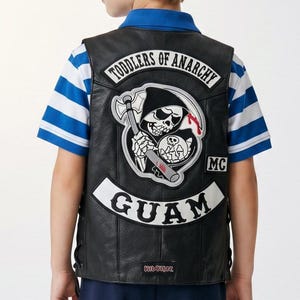 Kids Biker Vest Toddler Motorcycle Vest Sons of Anarchy Style Kids Leather Vest Custom MC Patch Vest Boys & Girls Biker Halloween Costume