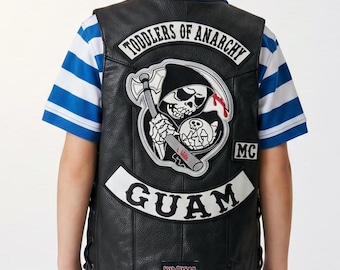 Chaleco de motociclista para niños pequeños, chaleco de motociclista estilo Sons of Anarchy, chaleco de cuero para niños con parche MC personalizado, disfraz de motociclista para niños y niñas para Halloween