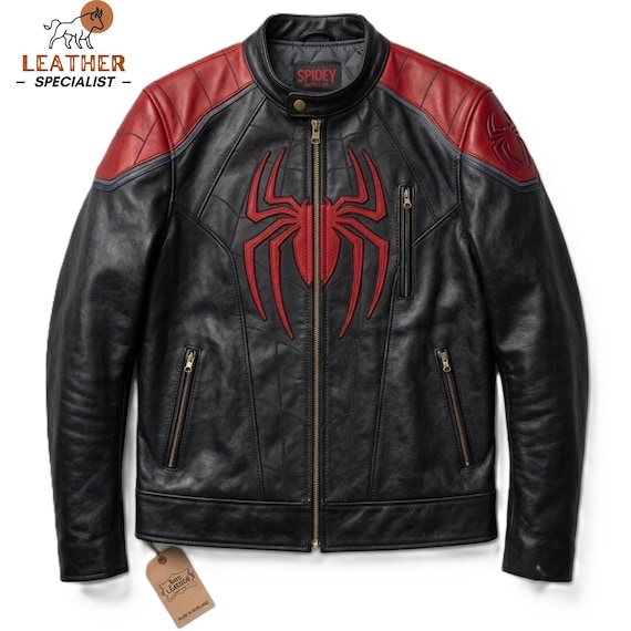 Spider Man Leather Jacket Men - Spidey Cosplay Costume Leather Jacket - Handcrafted Superhero Streetwear Motorcycle Jacket - Gift for Him