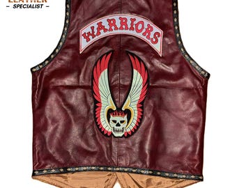 Warriors Leather Vest Inspired Motorcycle Biker Vest Burgundy Genuine Leather Club Vest Retro Rider Waistcoat Men's Gift