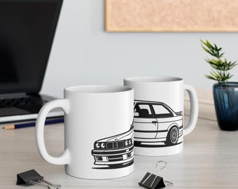 Tazza con illustrazione classica della BMW E30 325i Sport / Auto, corse, crociera, ragazzo pilota