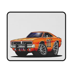 May include: Orange cartoon car with the number "01" on the side, set against a white background. The car has black wheels and a black front bumper. The mousepad has a black border.
