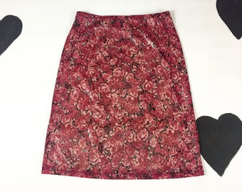 90s Allover Rose Print Metallic Mesh Overlay Skirt / Low Rise / y2k / Medium / Clueless / Cyber / Rave / Club Kid / Kawaii / Party Girl /