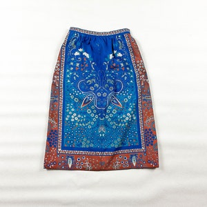 1970s Psychedelic Hand Silk Screened Paisley Printed Skirt / Becky Miller Creations / 24 Waist / Turquoise / Peacock / Pleated Waist / XS / image 1