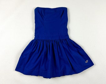 y2k Hollister Corseted Micro Mini Dress/ Tube Top / Cobalt Blue / Skater Skirt / Small / Bubble Hem / Fit and Flare / 00s / S / Smocking