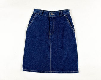 1990s Calvin Klein Denim Mini Pencil Skirt / Above The Knee / High Waist / A Line / Small / 24 Waist / 1980s / Preppy / Jean Skirt / 90s
