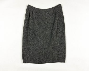 1990s Liz Claiborne Collection Lambswool and Angora Grey Knit Pencil Skirt / Mid Length / Medium / M / Fuzzy / Mohair / Stretch / Gray /