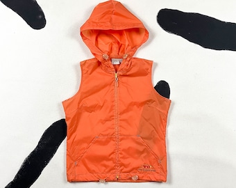 90s Todd Oldham Sport Orange Nylon Vest / Hooded / Sporty / Utility / Tactical / Parachute / Clear / Toggles / Small / NOS / Deadstock