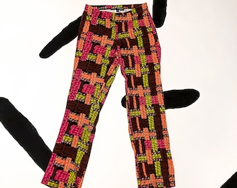 90s Betsey Johnson Rope Print Woven Trompe L'oeil Leggings / Braided / Pop Art / Cartoon / Comics / Novelty / Punk / Medium / Stretch /