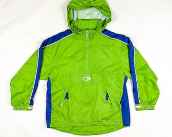 1990s / y2k Limited Too LTD Too Performance Lime Green and Blue Windbreaker / Piping / Cyber / Rave / Clear Rubber Details / XL / Board / L