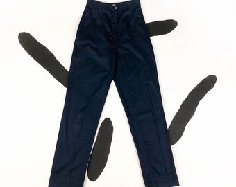 Vintage 1980s Stephen Sprouse Navy Blue Cotton Trousers / Dress Pants / High Waist / Size 6 / Rare / Solid / Androgynous / Punk /