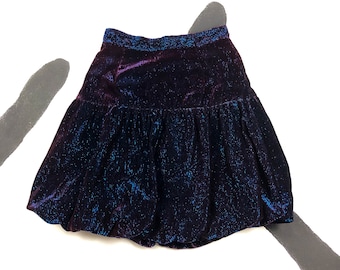 90s Contempo Casuals Lurex Color Shift Bubble Skirt / Iridescent / Blue and Purple / Colorshift / Fuzzy / Eyelash / Face Tag / Tulle / 80s /