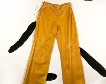 mustard leather pants