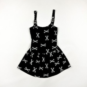 y2k Lip Service Bones Print Dress Overall Straps with Silver Tone Bone Details / Cross Bones / Medium / Scene / Goth / Punk / Emo / M