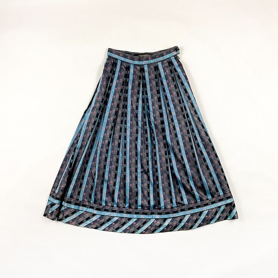 80s Geiger Striped Floral Circle Skirt / Pastel /… - image 1