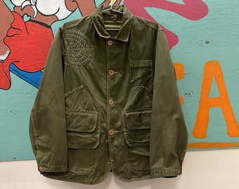 1950s Sears Field Master Olive Green Hunting Jacket / Quilted Shoulder / Bullseye / Size 41 / XL / Work Wear / 50s / Pockets / Corduroy /