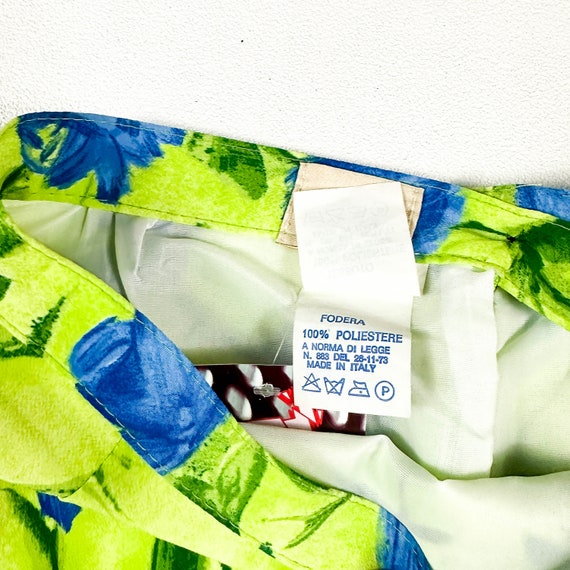 1990s Neon Green and Blue Rose Print Mini Skirt /… - image 3