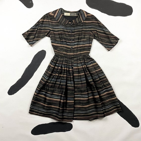 1950s Bud Kilpatrick Striped Shirt Dress / Fit an… - image 1