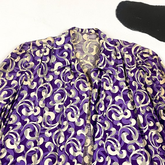 1920s Art Deco Cotton Swirl Print Robe / Purple a… - image 6