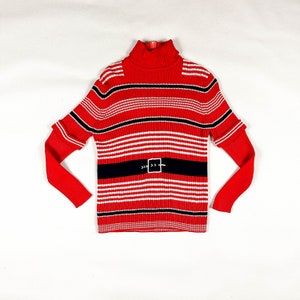 1970s Holiday Christmas Sweater / Turtleneck / Illusion Short Sleeves / Tromp L'oiel / Knit Belt / Optical Illusion / Kitschy / 70s / Santa image 1