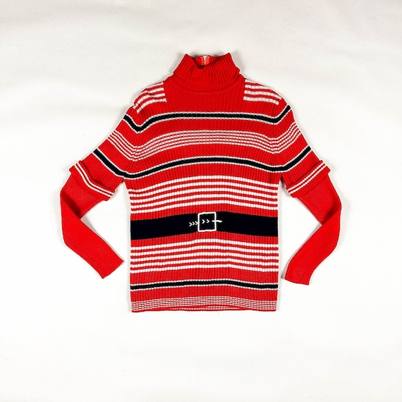 1970s Holiday Christmas Sweater / Turtleneck / Il… - image 1