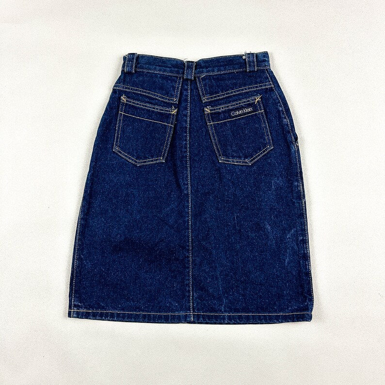 1990s Calvin Klein Denim Mini Pencil Skirt / Above The Knee / High Waist / A Line / Small / 24 Waist / 1980s / Preppy / Jean Skirt / 90s image 3