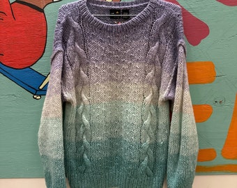 1980s 1990s Liz Claiborne pastel acrylic chunky knit ombré dip dyed sweater size medium / purple and teal / m / fairy kei / Kandy / oversize