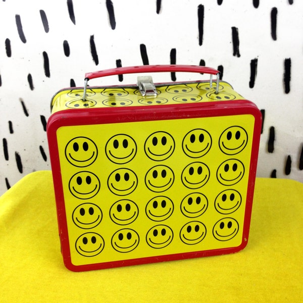 90s Smiley Face Tin Lunchbox Purse / Clueless / Spice Girls / Club Kid / Rave / Acid / Cyber /
