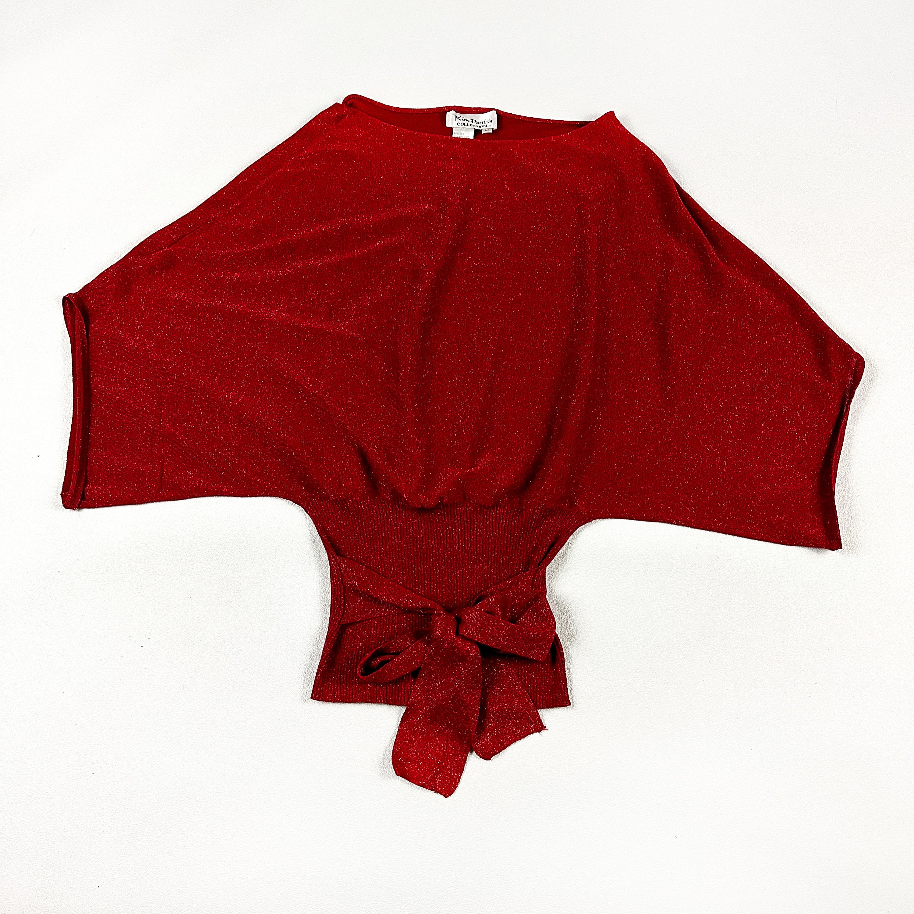 Red Bat Sweaters Y2k Red Glitter Bat Wing Sweater Top / Cinched Waist / Fitted Waist ...
