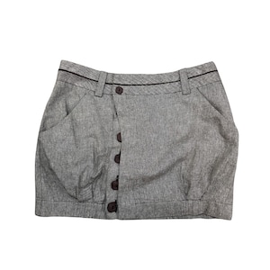 Y2K BCBG Generation Brown Tweed Button Front Bubble Skirt / Suited / Executive Club / S / M / Low Rise / Neutrals / Pockets / Micro Mini /