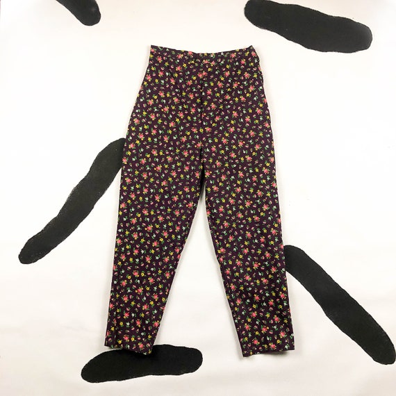 60s Purple Floral High Waisted Peg Pants / Allover