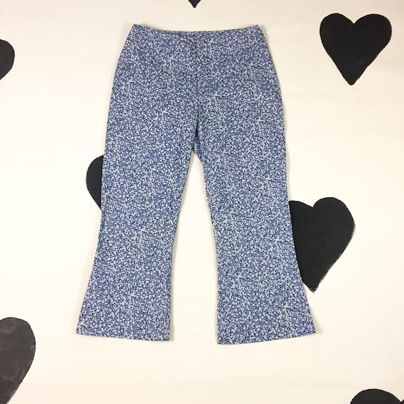 Blue Allover Floral Print Pedal Pushers 