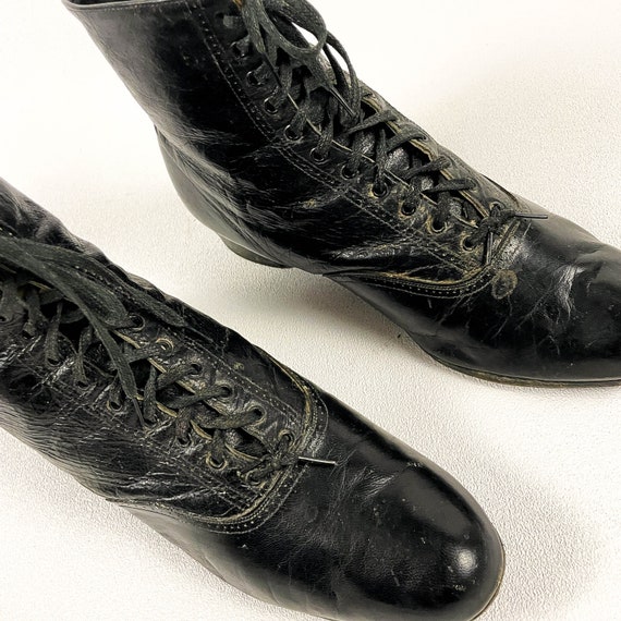 Victorian Antique Black Leather Boots / Booties /… - image 5