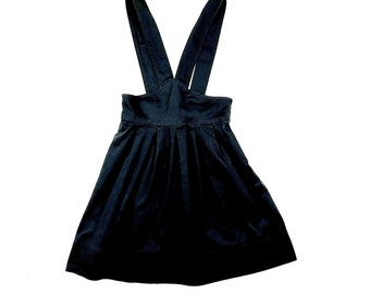 1990s Betsey Johnson Black Pinafore Overall Dress / Size 8 / USA made / Wide Straps / Preppy / Solid / Oversize Buttons / y2k / Pockets / M