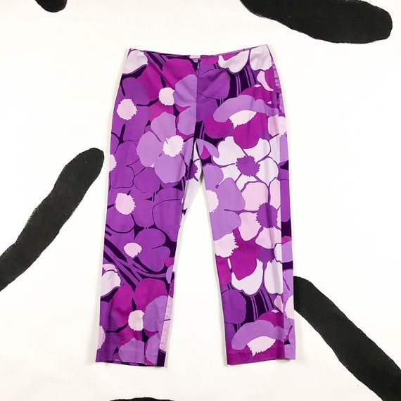90s Express Purple Floral Capri Pants  / Cropped … - image 1