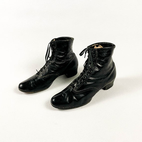 Victorian Antique Black Leather Boots / Booties /… - image 1