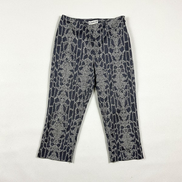 1990s Bebe Snake Print Capris / Pedal Pushers / Gray / Grey / Zip Front / y2k / 00s / Small / XS / Size 2 / Cropped / Bratz / Goth /