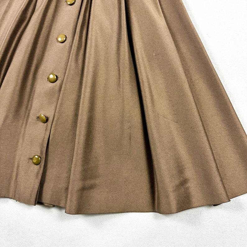 1950s McKettrick Brown Iridescent Fit and Flare Dress / Shirtwaist / Shirtdress / Shark Skin / Built in Belt / 28 Waist / New Look / M / image 6