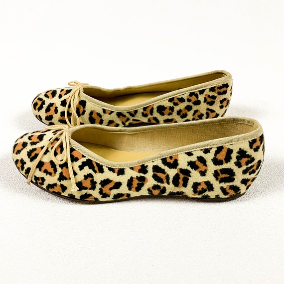 1950s Leopard Print Fuzzy Flocked Flats / Size 8.… - image 6