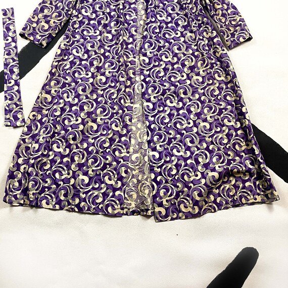 1920s Art Deco Cotton Swirl Print Robe / Purple a… - image 3