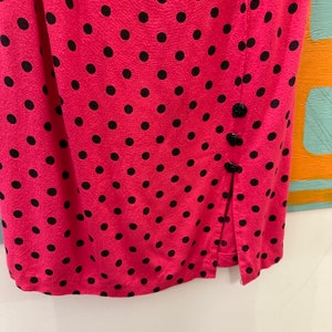 80s / 90s Pink and Black Polka Dot Pencil Skirt / Beads / Front Slit / Rayon / 28 Waist / Minnie / Barbie Pink / Executive / New Wave / M image 2