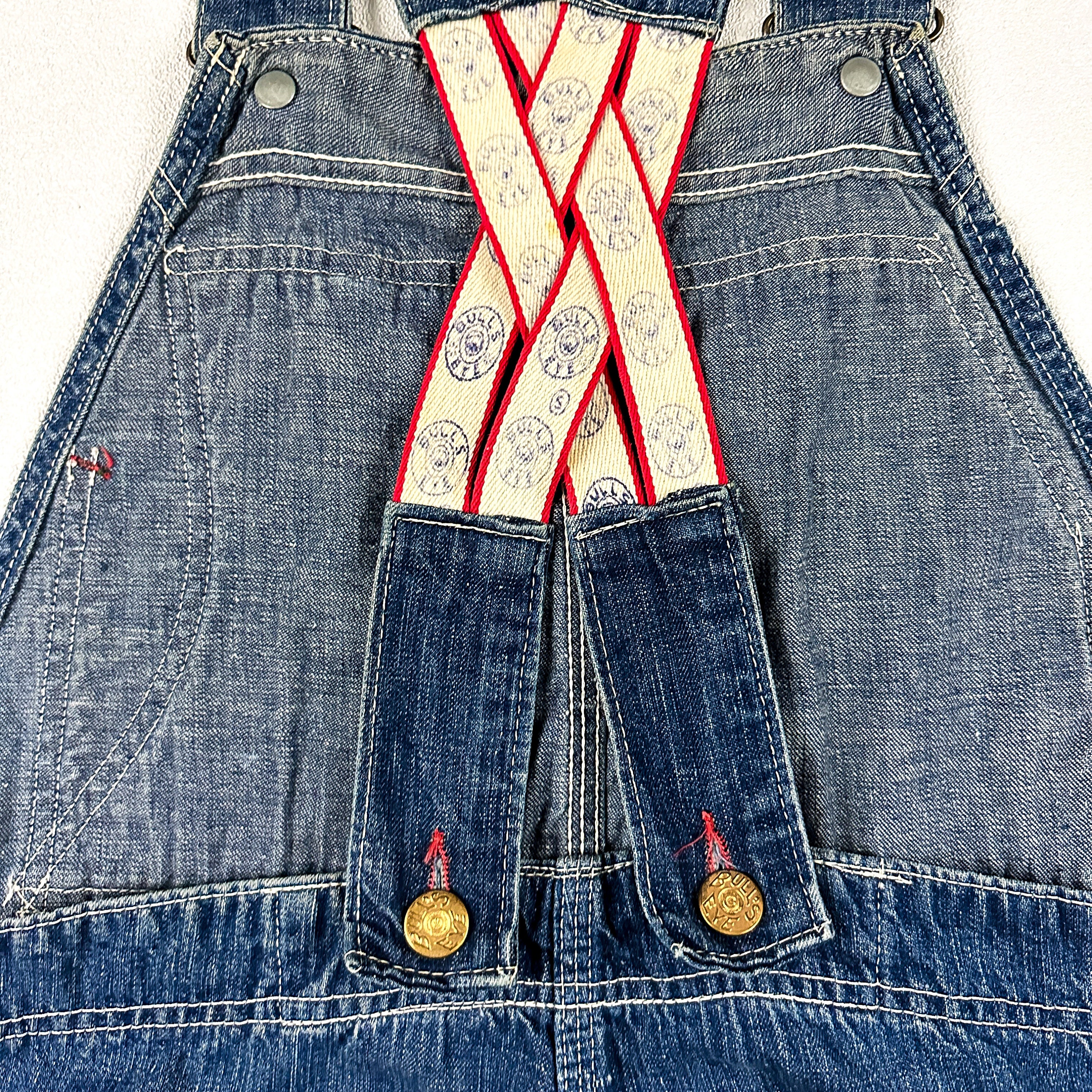 1950s Bulls Eye Vintage Elastic Low Back Overalls / Denim / Jeans / Vintage  Denim / Printed Elastic / Donut Buttons / 50s / 40s / 34 Waist -  Israel
